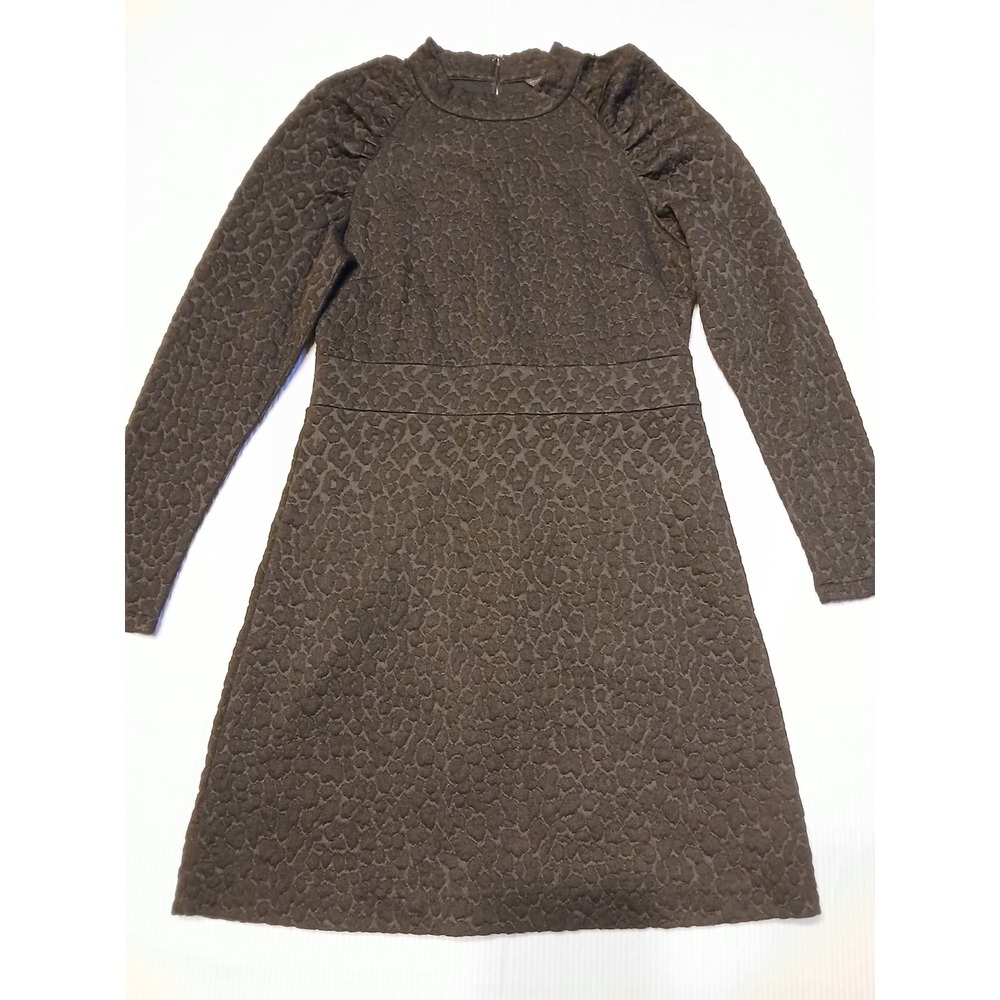 Ann Taylor Black Leopard Jacquard Mock Neck Puff Sleeve Mini Dress Size 4